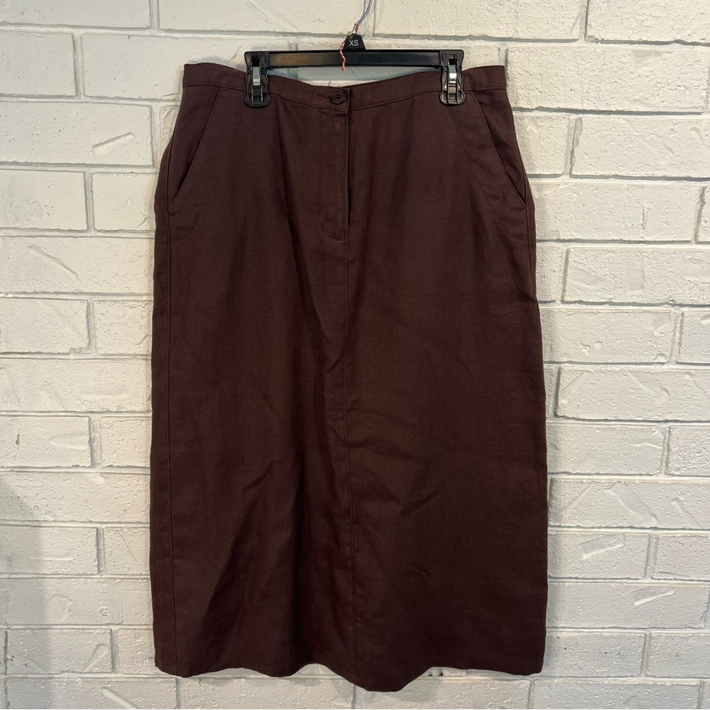 L.L. Bean Brown 100% Linen Midi Skirt Women’s 10